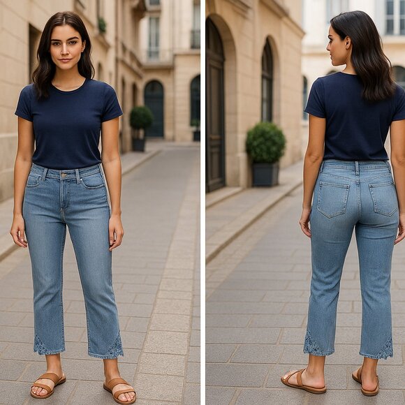 Soft Surroundings Petite Lace Hem Straight Leg Ankle Jeans – Size 4P - Picture 1 of 16